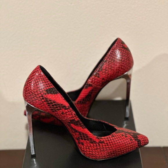Saint Laurent Women Red Python Effect Leather Platform Pumps Size 37 - Picture 2 of 4